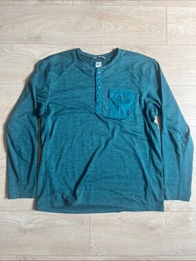 MEC Men's Teal Long-Sleeve Henley with Chest Pocket